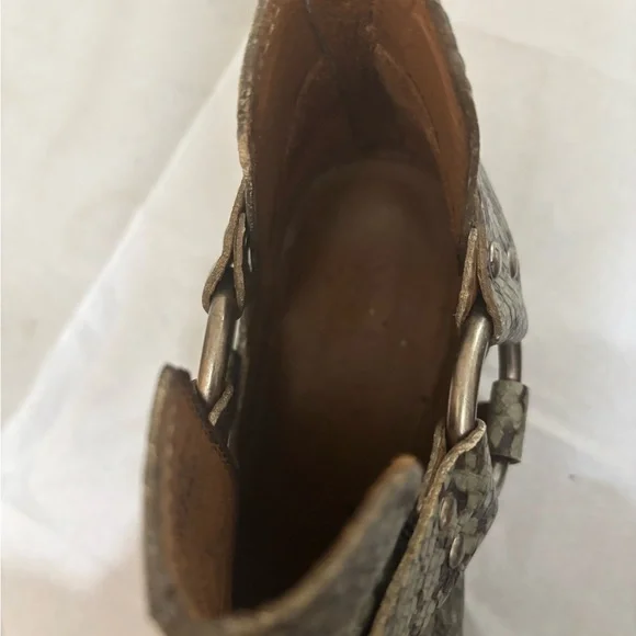 Frye Ray Harness Back Zip Snake Print Ankle Booties - Black and Gray - Picture 7 of 10
